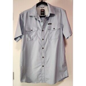 Wrangler Men's Med Short Sleeve Blue Twill Regular Fit Cotton Blend Button Down